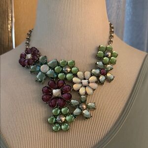 Elegant Floral Necklace and Earring,  ring Set with Purple and Green Accents
